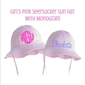 Pink Seersucker Sun Hat with Monogram